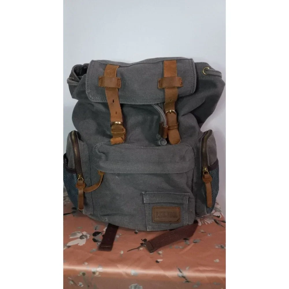 P.K.U. VDSL Grey Canvas Augur Series Laptop School Utility Outdoor Travel Backpa